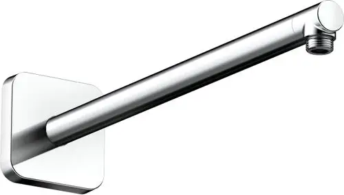 Chromfarbener Brausearm mit rechteckiger Wandhalterung. Das Produkt stammt von AXOR.